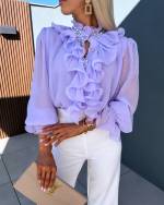 Pink Blouse With Rhinestones And Frills