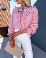 Pink Blouse With Rhinestones And Frills