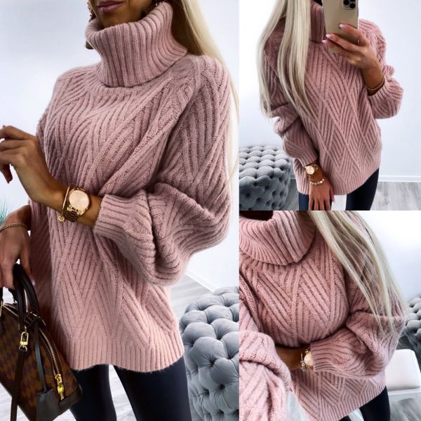 Pink High Collar Oversized Sweater