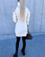 White High-neck Sweater Dress With Pearls