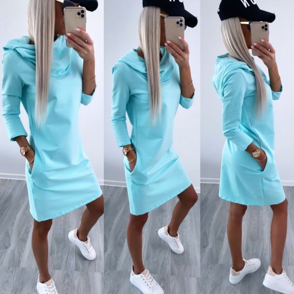 Turquoise Cotton Casual Dress