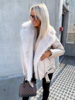 Bēša Oversize Mākslīgās Kažokādas Jaka Ar Siltu Oderi