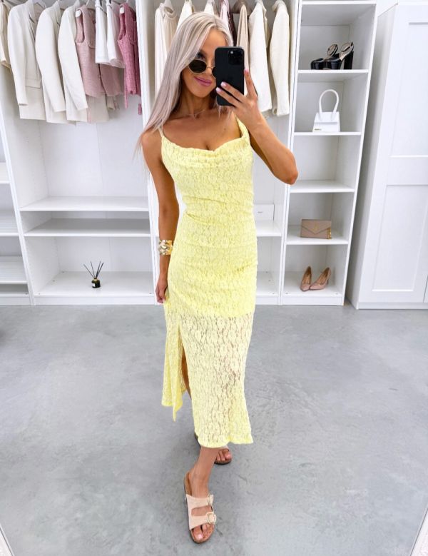 Yellow Stretch Lace Bodycon Dress