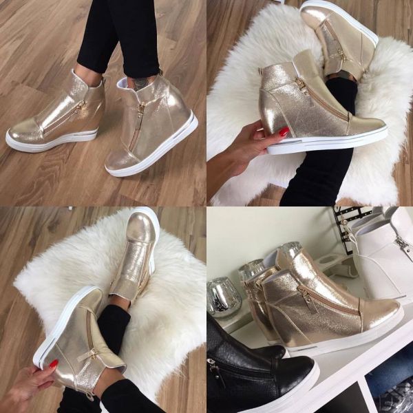 Gold Golden Wedge Ankle Shoes