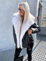 Bēša Oversize Mākslīgās Kažokādas Jaka Ar Siltu Oderi