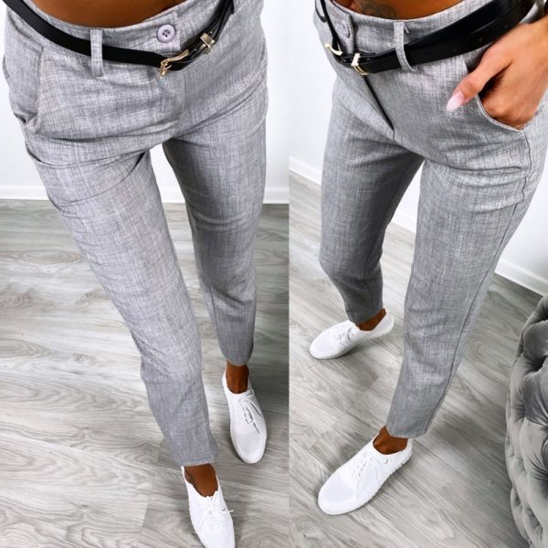 Grey Gray Formal Belted Pants