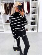 Must Kõrge Kaelusega Triibuline Kampsun