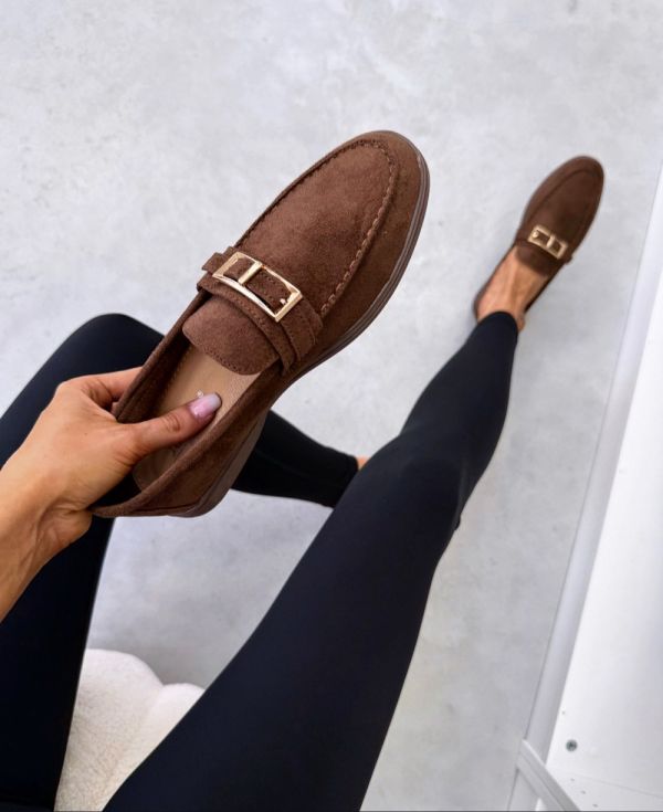 Brązowy Wygodne I Lekkie Loafersy Ze Złotym Detalem