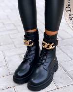 Khaki Lace Up Gold Chain Boots