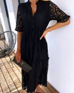 Black Tie-waist Lace Midi Dress