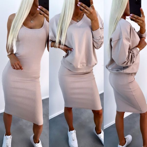 Beige Two-piece Casual Set