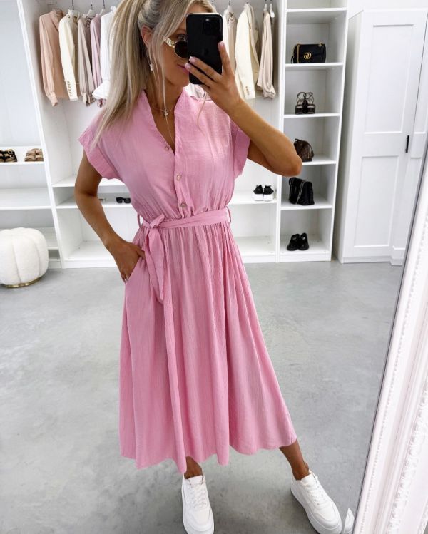 Pink Tie-front Dress