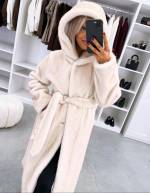 Pruun Kapuutsiga Luksuslik Talvemantel