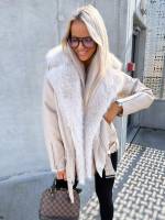 Bēša Oversize Mākslīgās Kažokādas Jaka Ar Siltu Oderi