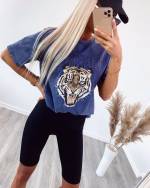 Фуксии Свободная футболка с изображением тигра