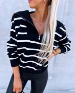 Beige Zippered Striped Sweater