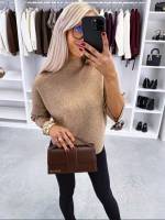 Розовый Уютный свитер с высоким воротом