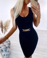 Pink Bodycon Dress With Golden Chain