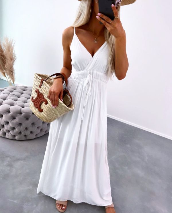 White Tie-waist Maxi Dress
