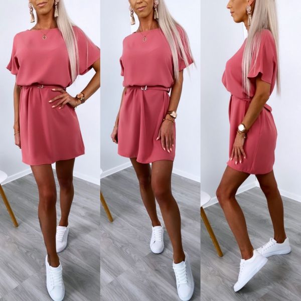 Pink Casual Belted Dress