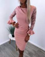 Pink Lace Ruched Dress