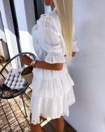 White Elastic-waist Summer Dress