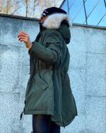 Khaki Winter Parka With Waterproof Outer Layer