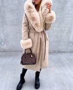 Beige Luxurious Coat With Hood