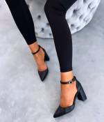 Black Block-heeled Pointed Shoes