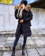 Black Long Winter Parka With Natural Fur And Waterproof Outer Layer