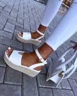 White Comfortable Platform Shoes With Golden Details