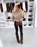 Светло-бежевый Укороченный свитер с жемчужным декором