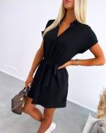 Khaki Casual Dress With Pockets And Belt