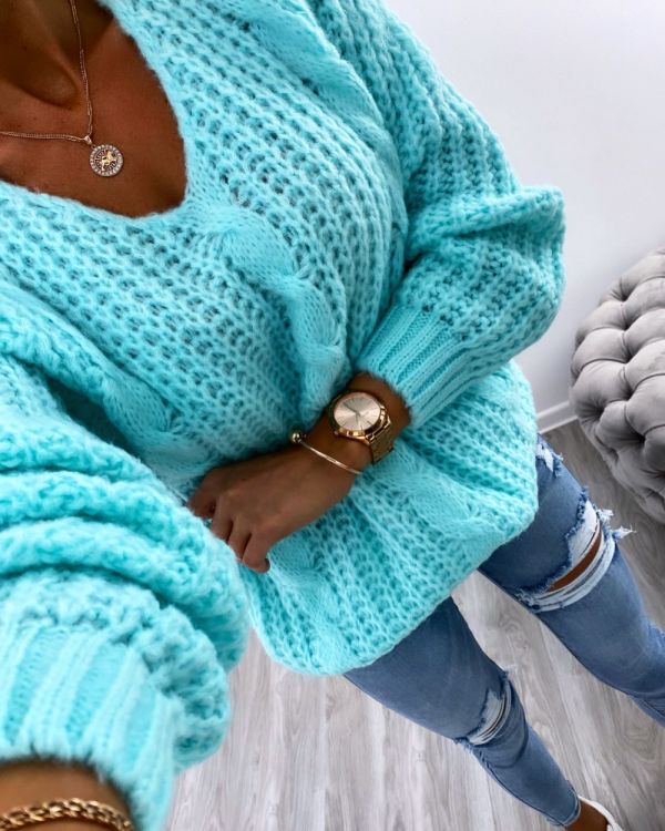 Turquoise Švelnus Megztinis