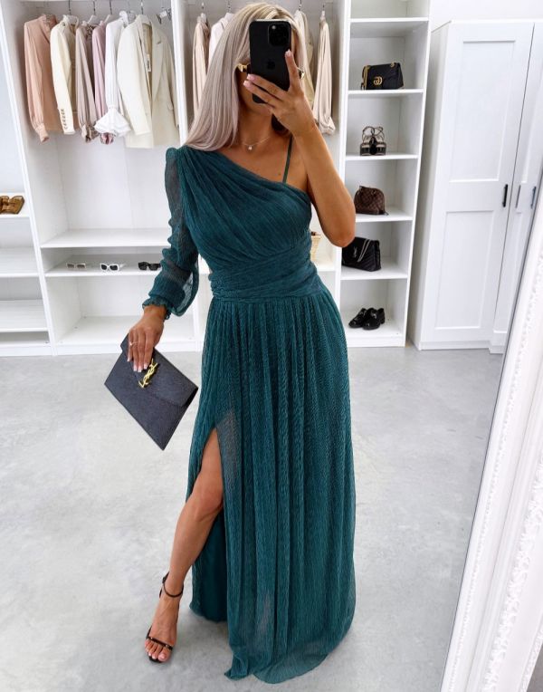 Dark Green Glossy Maxi Dress