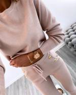 Beige Casual Set With Golden Buttons