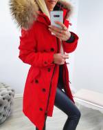 Red Winter Parka With Natural Fur And Waterproof Outer Layer