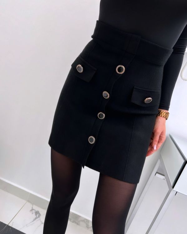 Black Buttoned A-line Skirt