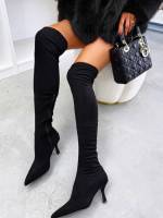 Коричневый Замшевые ботфорты на каблуке