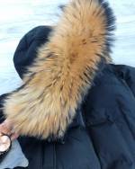 Red Long Winter Parka With Natural Fur And Waterproof Outer Layer