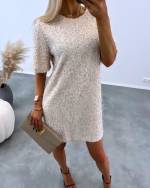 Beige Soft Flowy Dress With Sequins