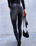 Dark Gray Buttoned Stretch Jeans