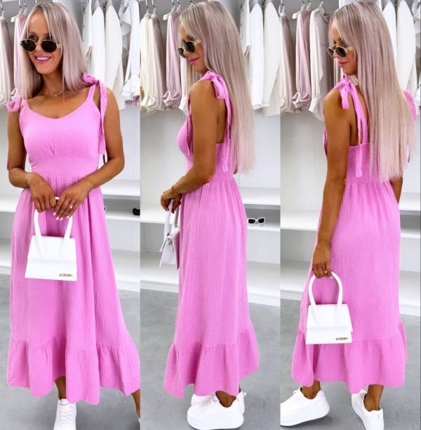 Pink Flowy Dress With Shoulder Straps