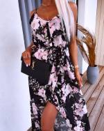 Black Longer Floral Chiffon Dress