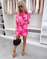 Fuksja Wzorzysta Sukienka Bodycon