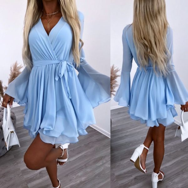 Light Blue Siphon Dress Tied In The Middle