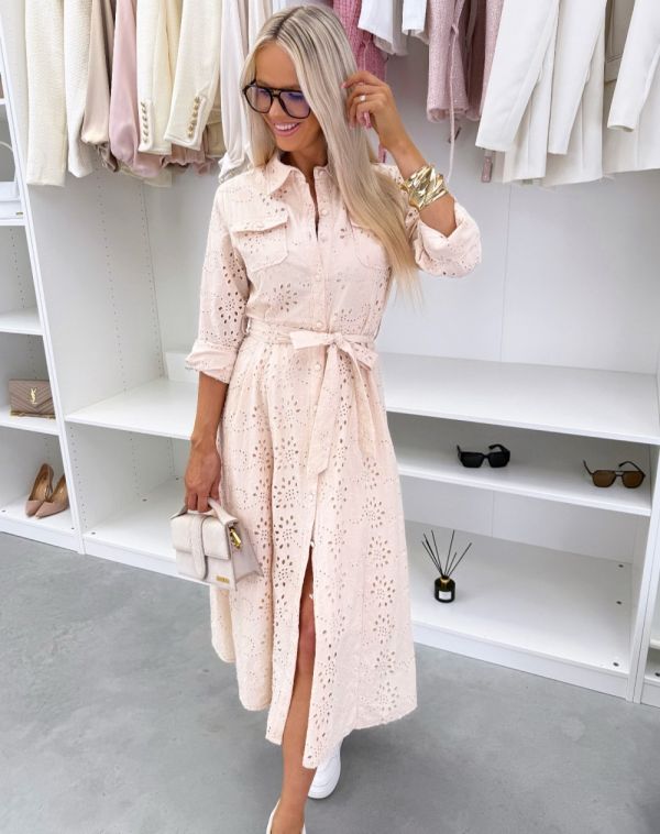 Beež Nööpidega Keskelt Seotav Kleit