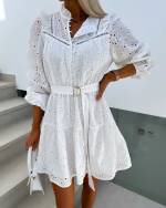 White Comfortable Dress With Belt