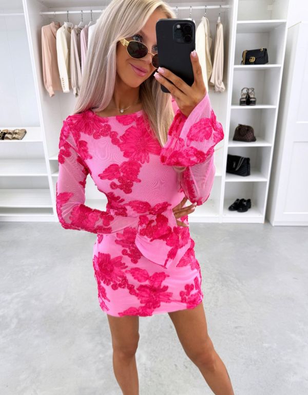 Fuchsia Patterned Bodycon Dress