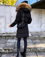 Black Long Winter Parka With Natural Fur And Waterproof Outer Layer